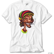 Crows Gate Bob Marley Smoke Cartoon Beyaz Tişört