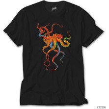Crows Gate Ahtapot Octopus Full Color Siyah Tişört