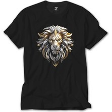 Crows Gate Silver And Gold Lion Siyah Tişört