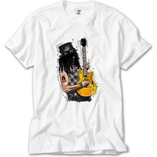 Crows Gate Slash Guitar Cartoon Beyaz T-Shirt