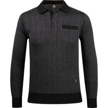 Çizgi Triko Erkek Polo Yaka Triko Kazak Desenli Kol ve Bel Lastikli Çelik Örgü Klasik Kalıp - 5005F