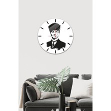 Woodhub Cam Duvar Saati | Atatürk | Beyaz Fon | Çap40cm