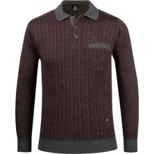 Çizgi Triko Erkek Polo Yaka Triko Kazak Desenli Kol ve Bel Lastikli Çelik Örgü Klasik Kalıp - 5005FA