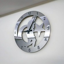 Woodhub Dekoratif Gümüş Aynalı Duvar Saati Atatürk Portre