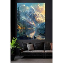 Emilart Modern Dağ Manzaralı Gölde Olta Atan Adam Gökkuşağı Orman Özel Tasarım Kanvas Tablo