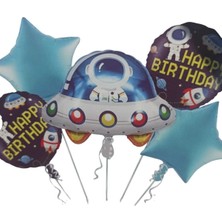 Parti Aşkı Kozmik Galaksi Uzay Ufo Konseptli Happy Birthday Folyo Balon Seti 5 Adet