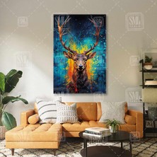 SML Tablo Boynuzlu Geyik Antilop Boynuz Soyut Grafiti Çizim Dikey Kanvas Tablo