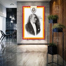 SML Tablo Atatürk Galatasaray Lisesi Ziyareti Hatırası Kırmızı Sarı Mustafa Kemal Dikey Kanvas Tablo