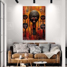 SML Tablo Afrika Kültürü Etnik Semboller Afrikan Kabilesi Ahşap Maske Dekor Dikey Kanvas Tablo