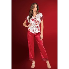 Aria's Closet Dantelli Saten Bordo Pijama Takım