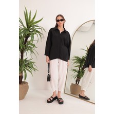 Modal Kumaş Oversize Kadın Gömlek-Siyah