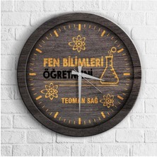 Woodhub Kişiye Özel Mesleki Fen Bilimleri Öğretmeni Ahşap Duvar Saati - 2