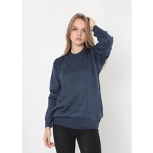 Tarz Yeri Unisex Uzun Kol Biskilet Yaka Dokuma Triko - Lacivert