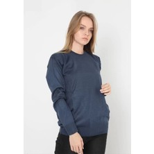 Tarz Yeri Unisex Uzun Kol Biskilet Yaka Dokuma Triko - Lacivert