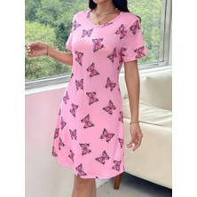 Stock Mount Kadın Kısa Kollu Kelebek Baskılı Süpremmini Elbise