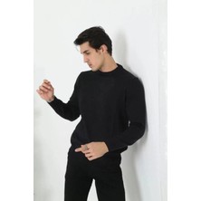 Tarz Yeri Unisex Uzun Kol Biskilet Yaka Dokuma Triko - Siyah
