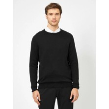 Tarz Yeri Unisex Uzun Kol Biskilet Yaka Dokuma Triko - Siyah