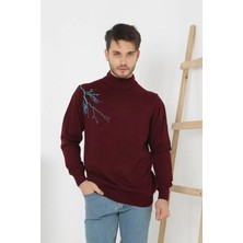 Tarz Yeri Unisex Yarım Boğazlı Baskılı Dokuma Triko - Bordo