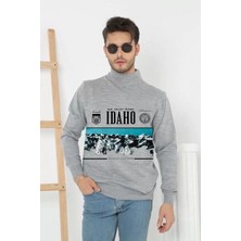 Tarz Yeri Baskılı Yarım Boğazlı Uzun Kol Dokuma Triko - Gri