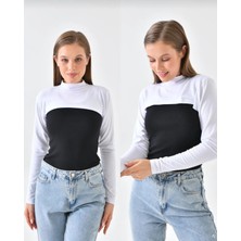 A02Teks Dik Yaka Boyunluklu Kolluk - Beyaz Uzun Kollu Boyunluk Tesettür Boyunluk Balıkçı Yaka Bodysuit