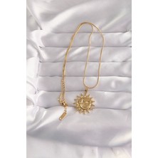 Clariss 316L Çelik Gold Renk Güneş Figür Vintage Kolye