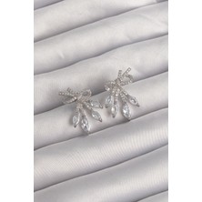 Clariss Pirinç Gümüş Renk Zirkon Taşlı Fiyonk Küpe