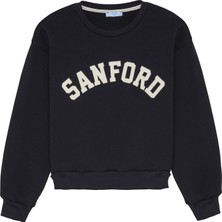 Quzu Yazı Baskılı Sweatshirt Lacivert