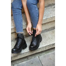 En Cici Moda (Rio) Siyah Gerçek Deri Bağcık Detaylı Fermuarlı Bot