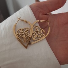 Betül Çekiç Çelik Gold Renk Ağaç Detay Kadın Küpe