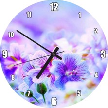 Woodhub Doğa Mor Kır Çiçekleri Güneş Işığı Görseli Duvar Saati (Çap 50 x 50  cm  )