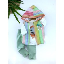 Beruflic Kapşonlu Fermuarlı Gökkuşağı Şişme Yelek Sweat Pantolonlu 3lü Kız Erkek Bebek Takımı