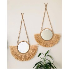 Woodhub Rafya Yelpaze Ayna 2li Set