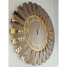 Woodhub Güneş Golden Latin Bronze Model Altın Bronz Renk 85  cm  Dekoratif Aynalı Duvar Saati