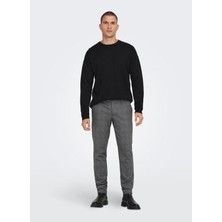 Only & Sons Normal Bel Dar Açık Gri Erkek Chino Pantolon Onsmark Slım Check Pants 9887 Noos