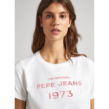 Pepe Jeans Bisiklet Yaka Baskılı Beyaz Kadın T-Shirt PL505743