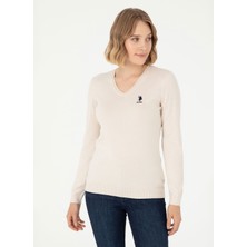U.S. Polo Assn. Bisiklet Yaka Slim Fit Krem Melanj Kazak Kadın GTD02-GBSK24