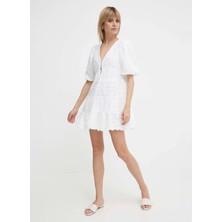 Pepe Jeans V Yaka Düz Beyaz Uzun Kadın Elbise PL953475