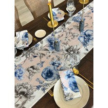Sertex Home Mavi - Gri Runner Mavi Gri Çiçek Desenli Runner