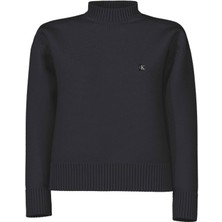 Calvin Klein Jeans Balıkçı Yaka Standart Nakışlı Siyah Kazak Kadın Ck Embro Badge Sweater