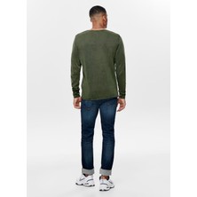 Only & Sons O Yaka Normal Düz Haki Erkek Kazak Onsgarson 12 Wash Crew Knıt Noos