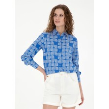 U.S. Polo Assn. Comfort Fit Gömlek Yaka Saks Kadın Gömlek Hırunda