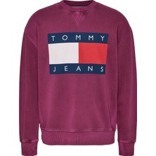 Tommy Jeans Bisiklet Yaka Bordo Erkek Sweatshırt DM0DM19222VVK Rlx Bıg