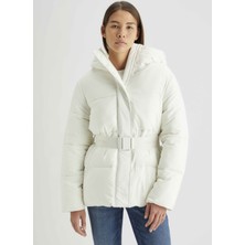 Calvin Klein Jeans Beyaz Kadın Şişme Mont Logo Belt Short Puffer