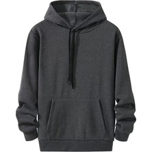 Kadın Uzun Kol Kapşonlu Basic Sweatshirt Hoodie - Füme