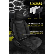 Kurra Store Opel Omega Uyumlu Tam Set Pro Lüks Oto Koltuk Kılıfı Deri ve Kabartmalı Siyah Kumaş