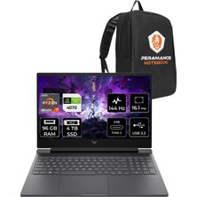 Hp Victus 16 Amd Ryzen 7 8840H 96GB 4tb SSD RTX4070/8GB 16.1" Fhd 144Hz Fdos Taşınabilir Bilgisayar & Per4 Çanta A05N6EAPN340