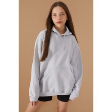 Kız Çocuk Gri Basic Uzun Kol Şardonlu Kapüşonlu Sweatshirt 19191