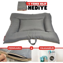 XPERMATE Comfort Köpek Minderi Yedek Kılıf Hediyeli Köpek Yatağı Kedi Yatağı Fermuarlı 70x90 Antrasit Bej