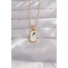 Callerrons Accessories 316L Çelik Gold Renk Beyaz Mineli Tarot Kolye - EBJ240912W27743