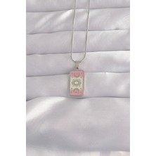 Callerrons Accessories 316L Çelik Gümüş Renk Pembe Mineli Ay Figür Tarot Kolye - EBJ240912W27749